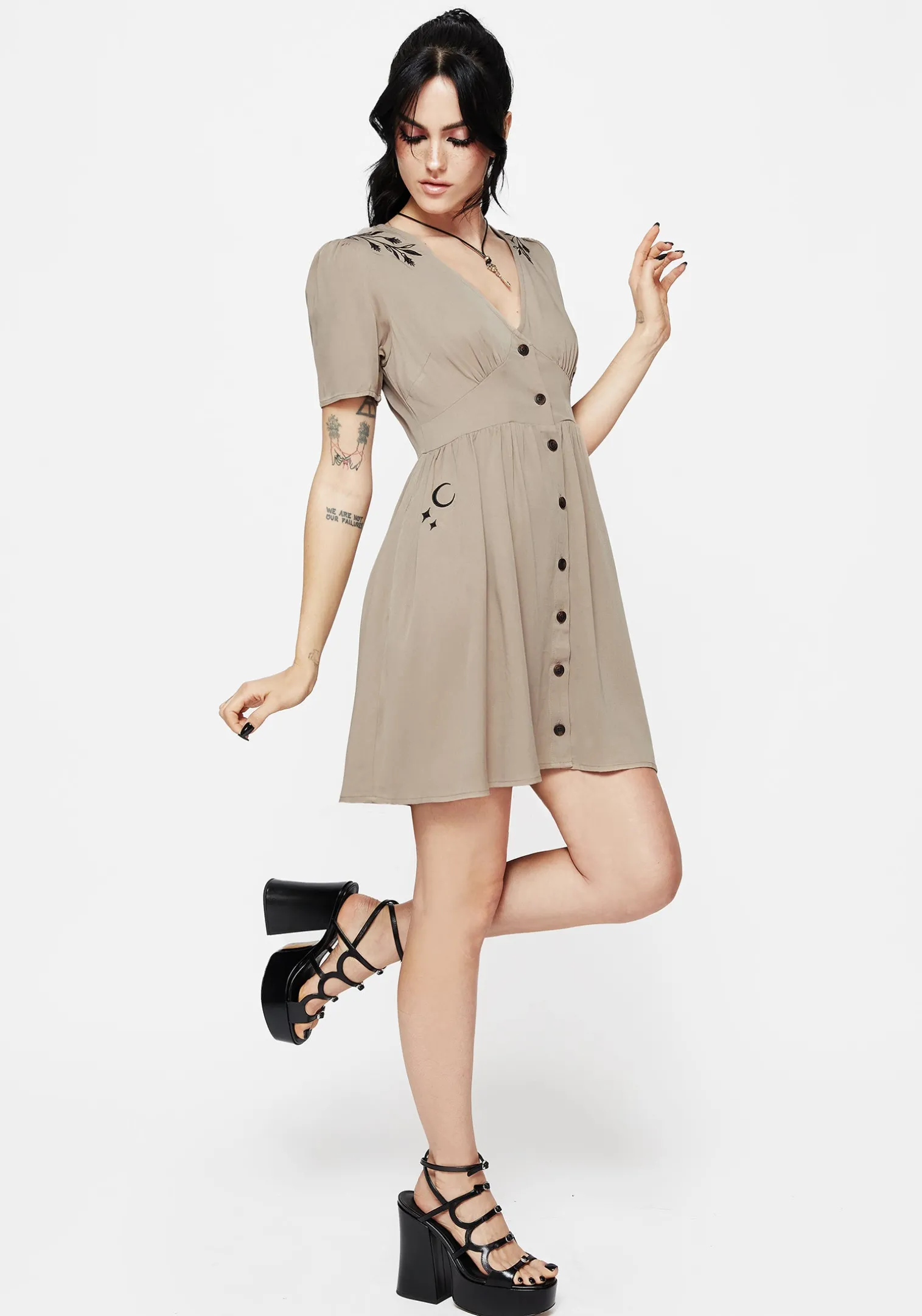 Hester Embroidered Button Up Mini Dress