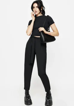 Hester Embroidered Tapered Trousers - Black