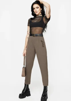 Hester Embroidered Tapered Trousers - Brown