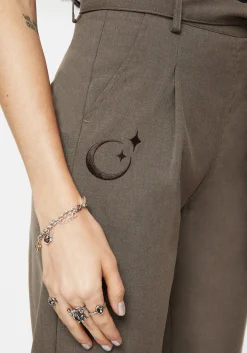 Hester Embroidered Tapered Trousers - Brown