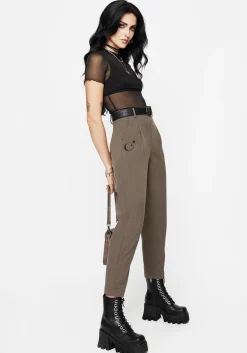 Hester Embroidered Tapered Trousers - Brown