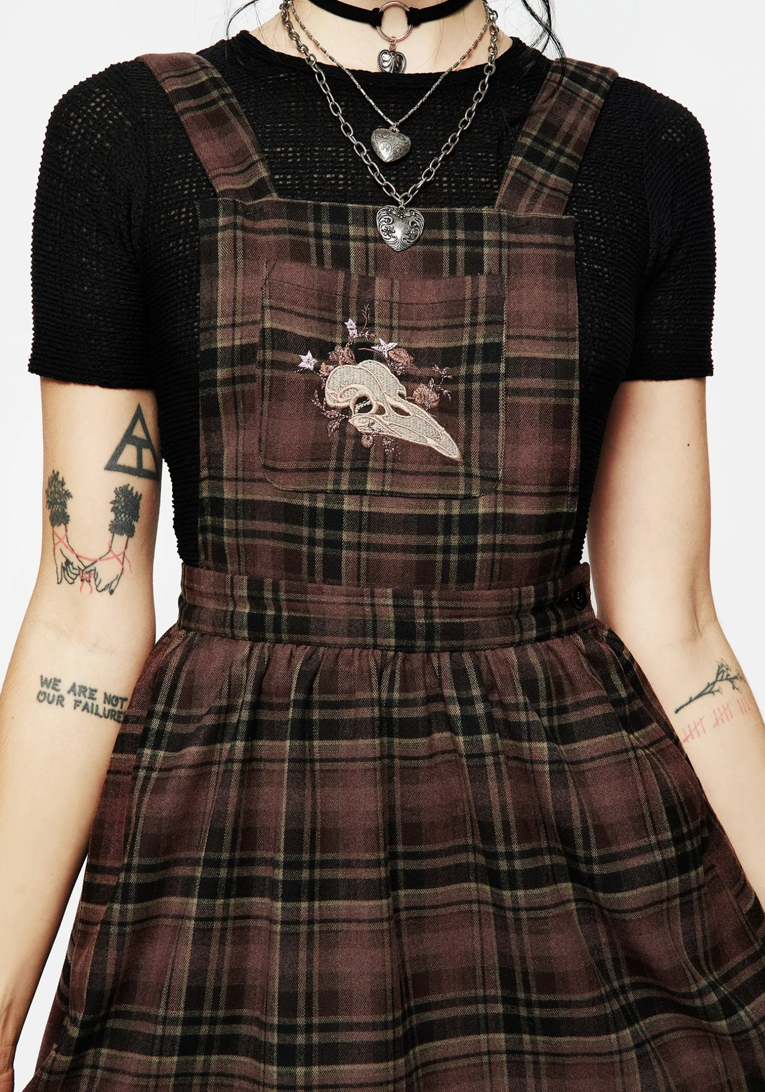 Hickory Embroidered Check Mini Pinafore Dress