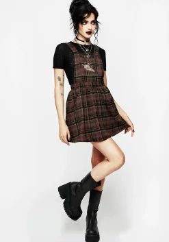 Hickory Embroidered Check Mini Pinafore Dress