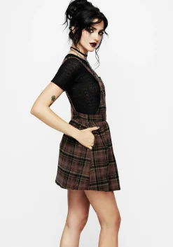 Hickory Embroidered Check Mini Pinafore Dress