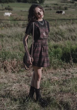 Hickory Embroidered Check Mini Pinafore Dress