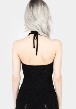 Hooked Pointelle Halter Crop Top