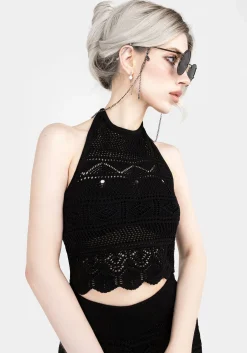 Hooked Pointelle Halter Crop Top