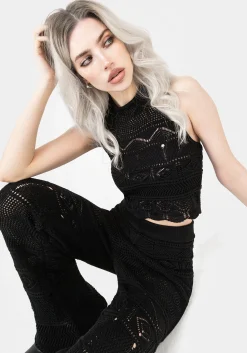 Hooked Pointelle Halter Crop Top