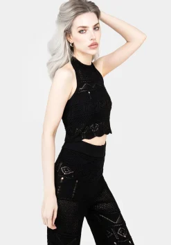 Hooked Pointelle Halter Crop Top