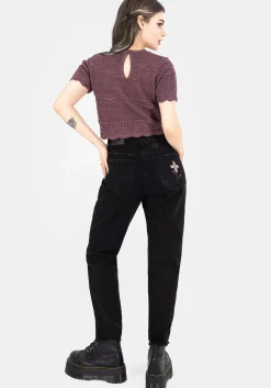 Hooked Pointelle Short Sleeve Crop Top - Purple