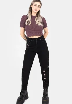 Hooked Pointelle Short Sleeve Crop Top - Purple