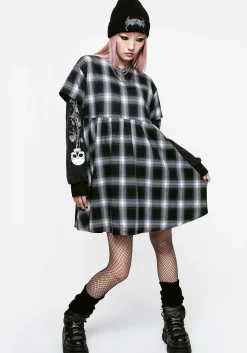 Hypnos Layered Sleeve Check Mini Smock Dress