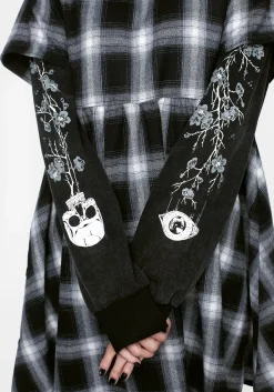 Hypnos Layered Sleeve Check Mini Smock Dress