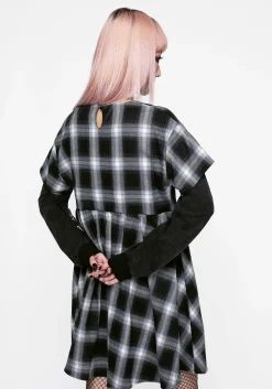 Hypnos Layered Sleeve Check Mini Smock Dress