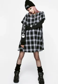 Hypnos Layered Sleeve Check Mini Smock Dress