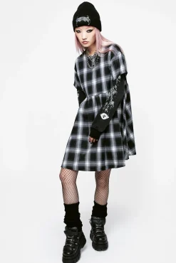 Hypnos Layered Sleeve Check Mini Smock Dress