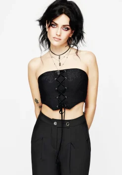 Inanna Embroidered Lace Up Corset Top