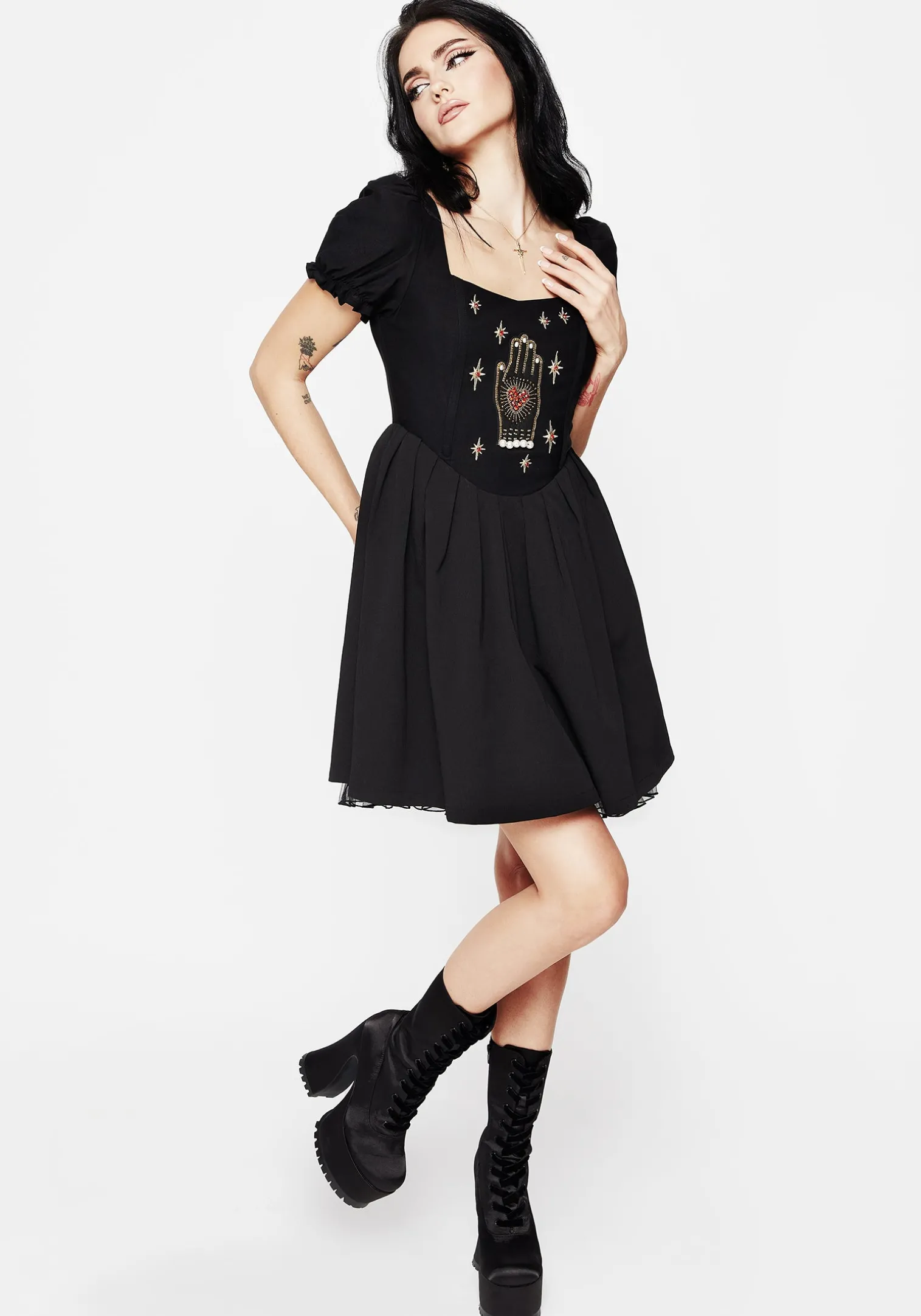 Ingrid Embroidered Applique Corset Mini Dress