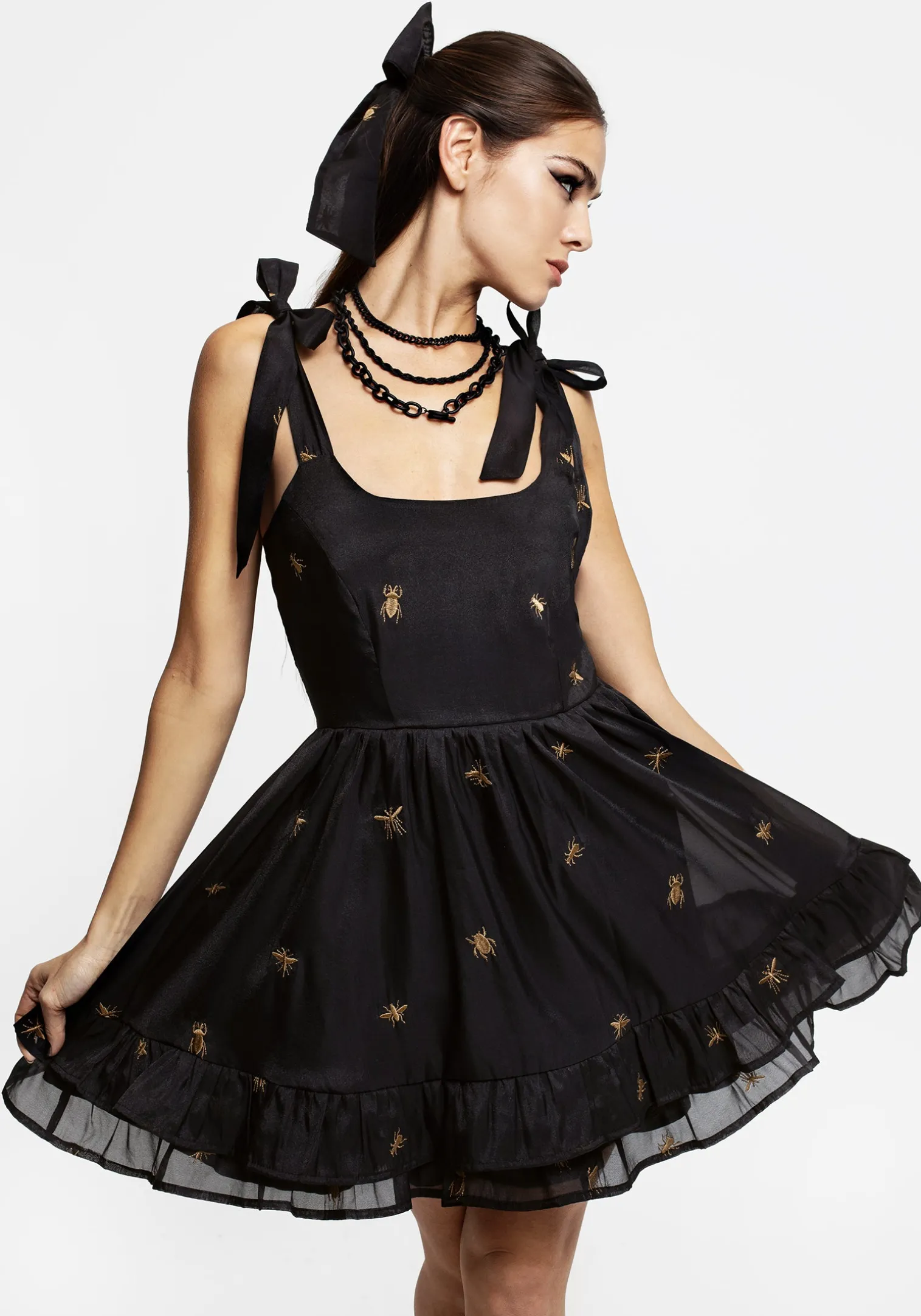 Insectarium Embroidered Organza Tiered Corset Mini Dress