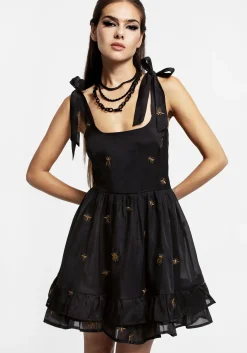Insectarium Embroidered Organza Tiered Corset Mini Dress