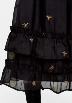Insectarium Embroidered Organza Tiered Midi Skirt