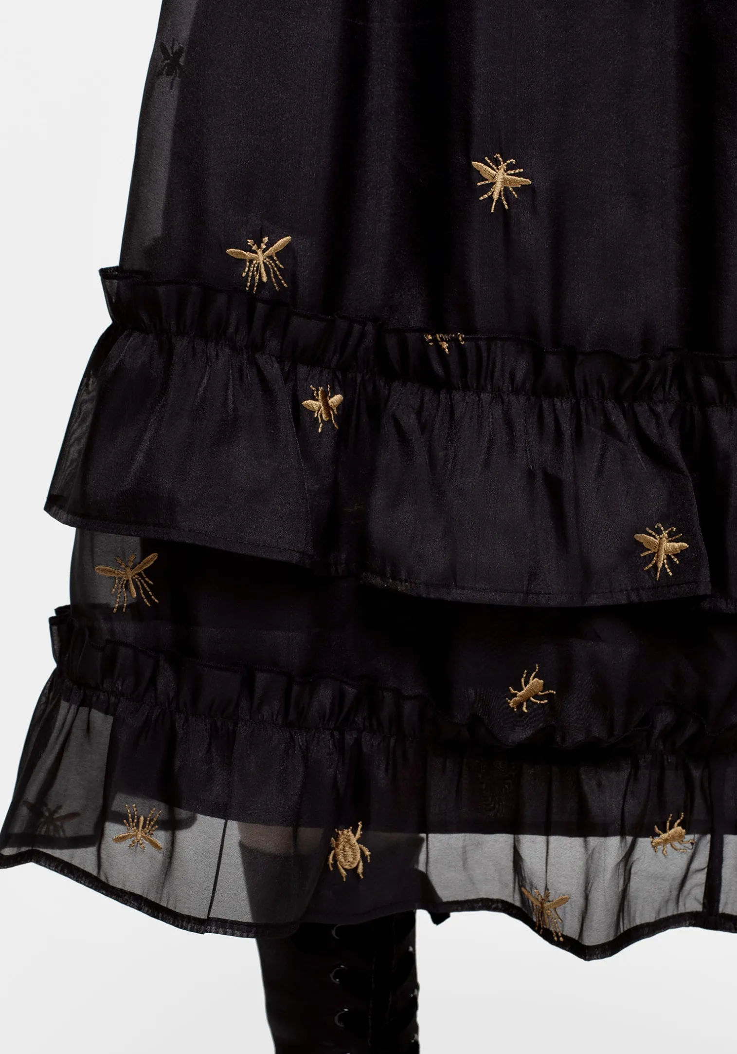 Insectarium Embroidered Organza Tiered Midi Skirt