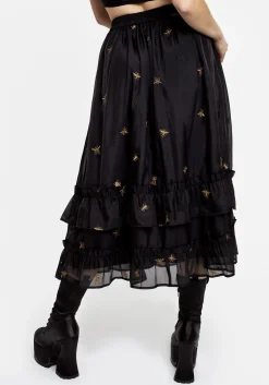 Insectarium Embroidered Organza Tiered Midi Skirt