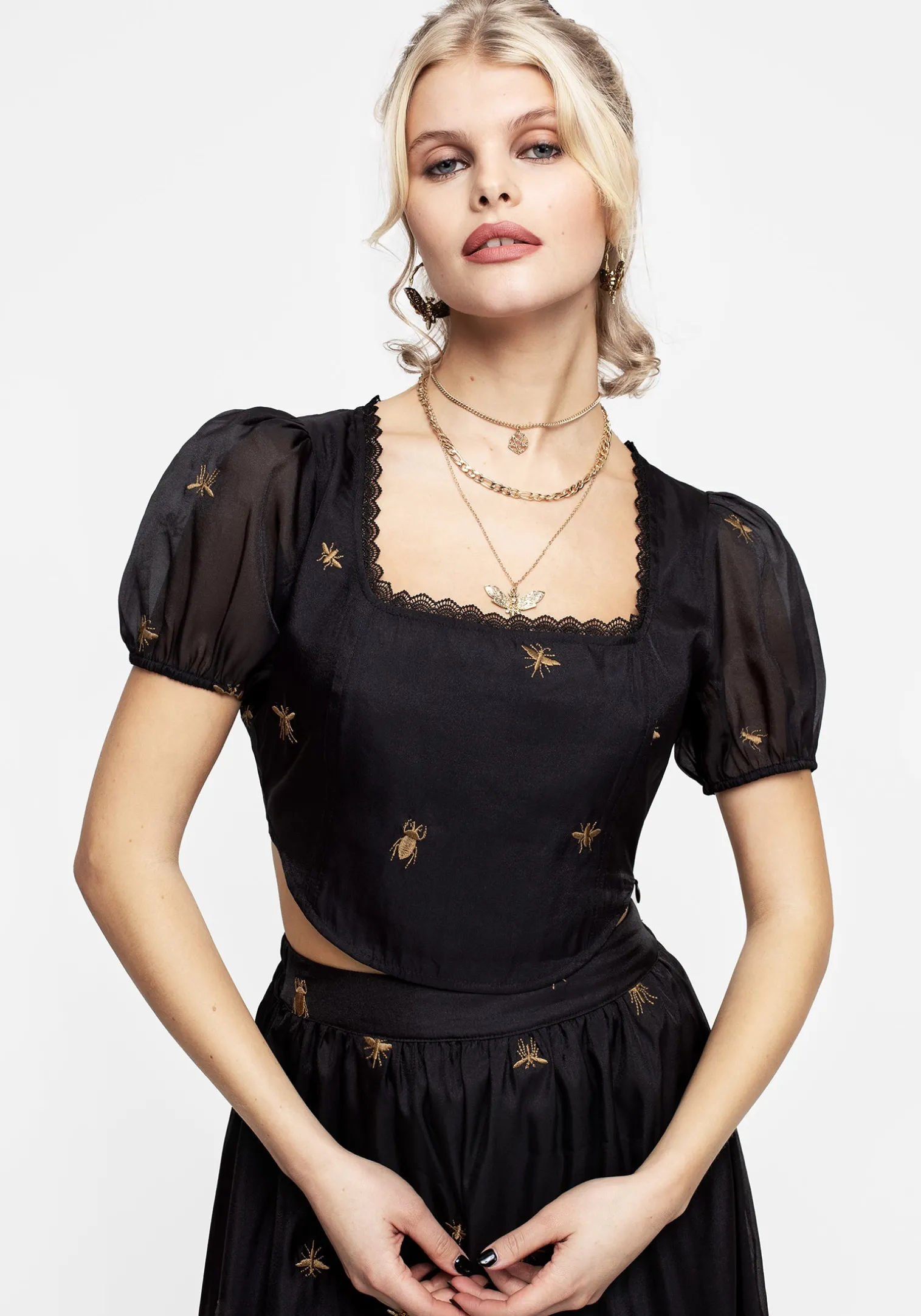 Insectarium Embroidered Organza Corset Top