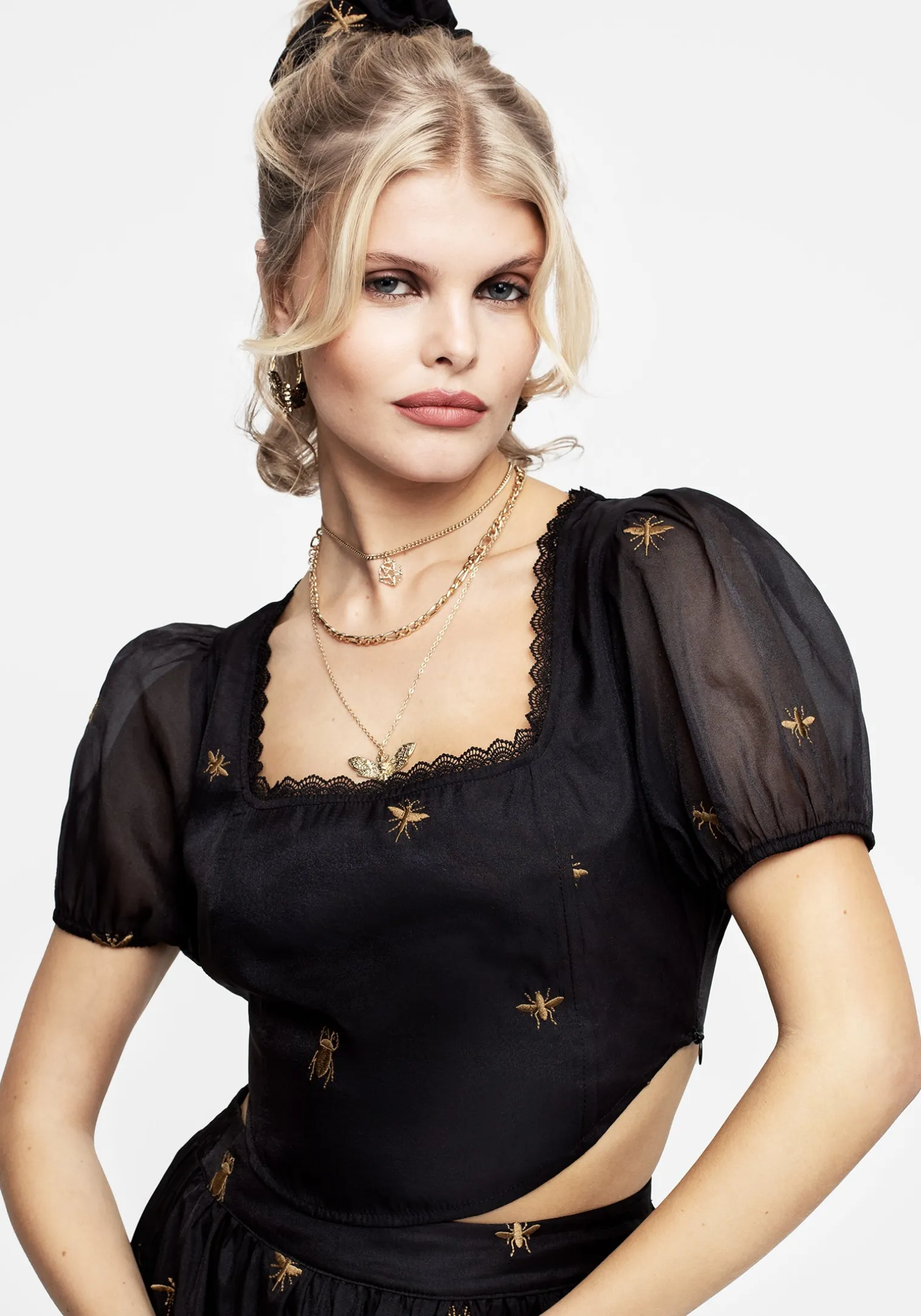 Insectarium Embroidered Organza Corset Top