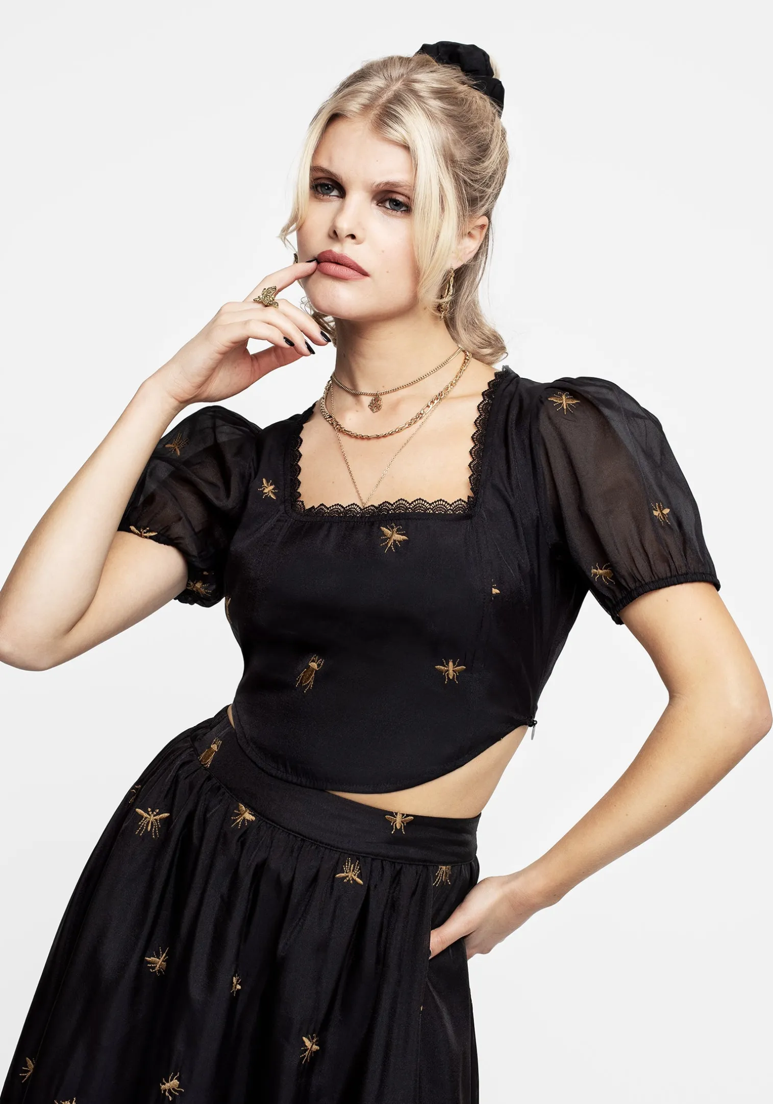 Insectarium Embroidered Organza Corset Top