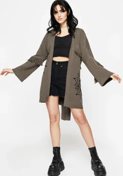 Iris Flare Sleeve Longline Fringe Knit Cardigan