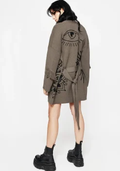 Iris Flare Sleeve Longline Fringe Knit Cardigan