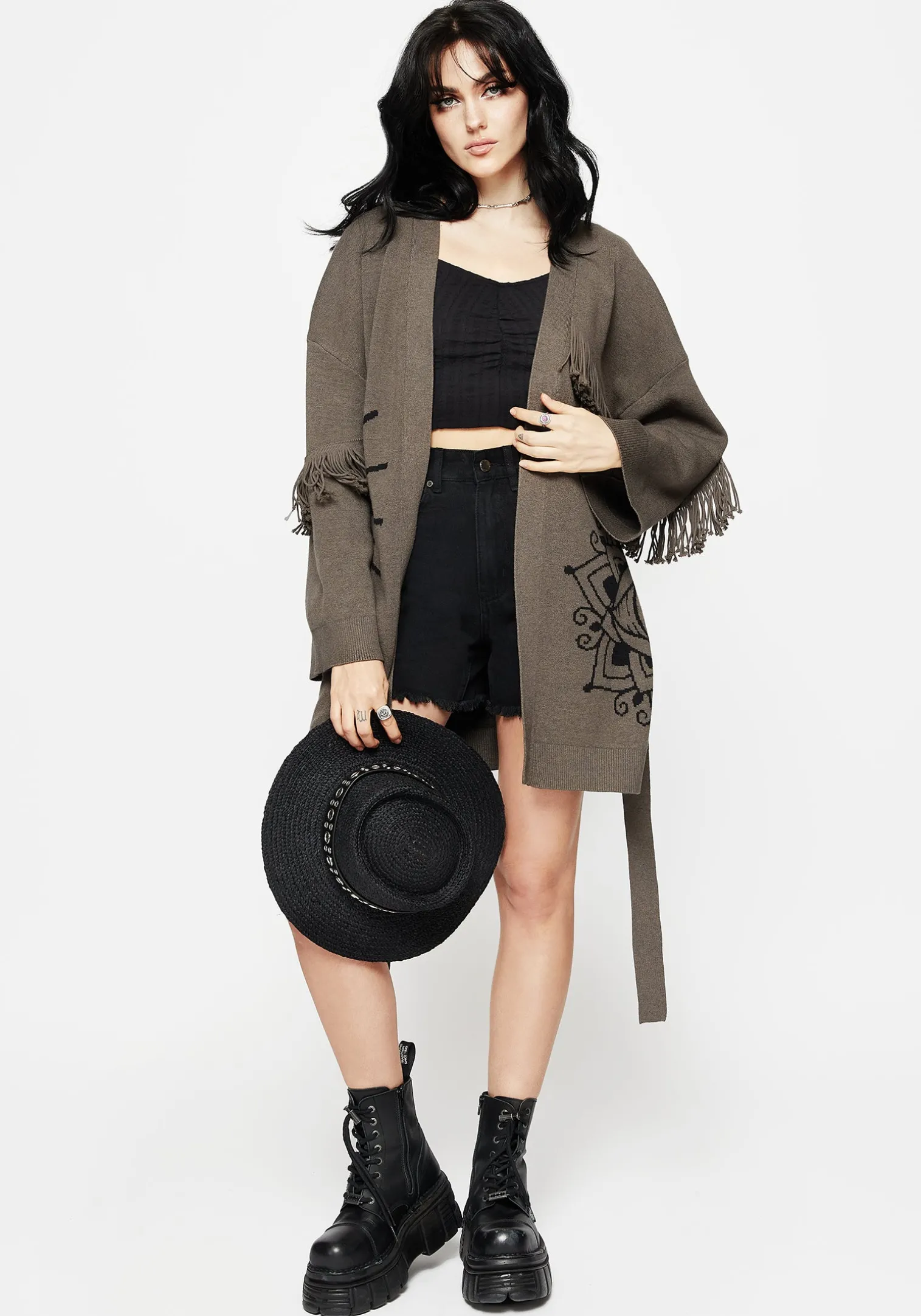 Iris Flare Sleeve Longline Fringe Knit Cardigan