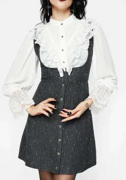 Isabella Wool Blend Button Up Mini Pinafore Dress