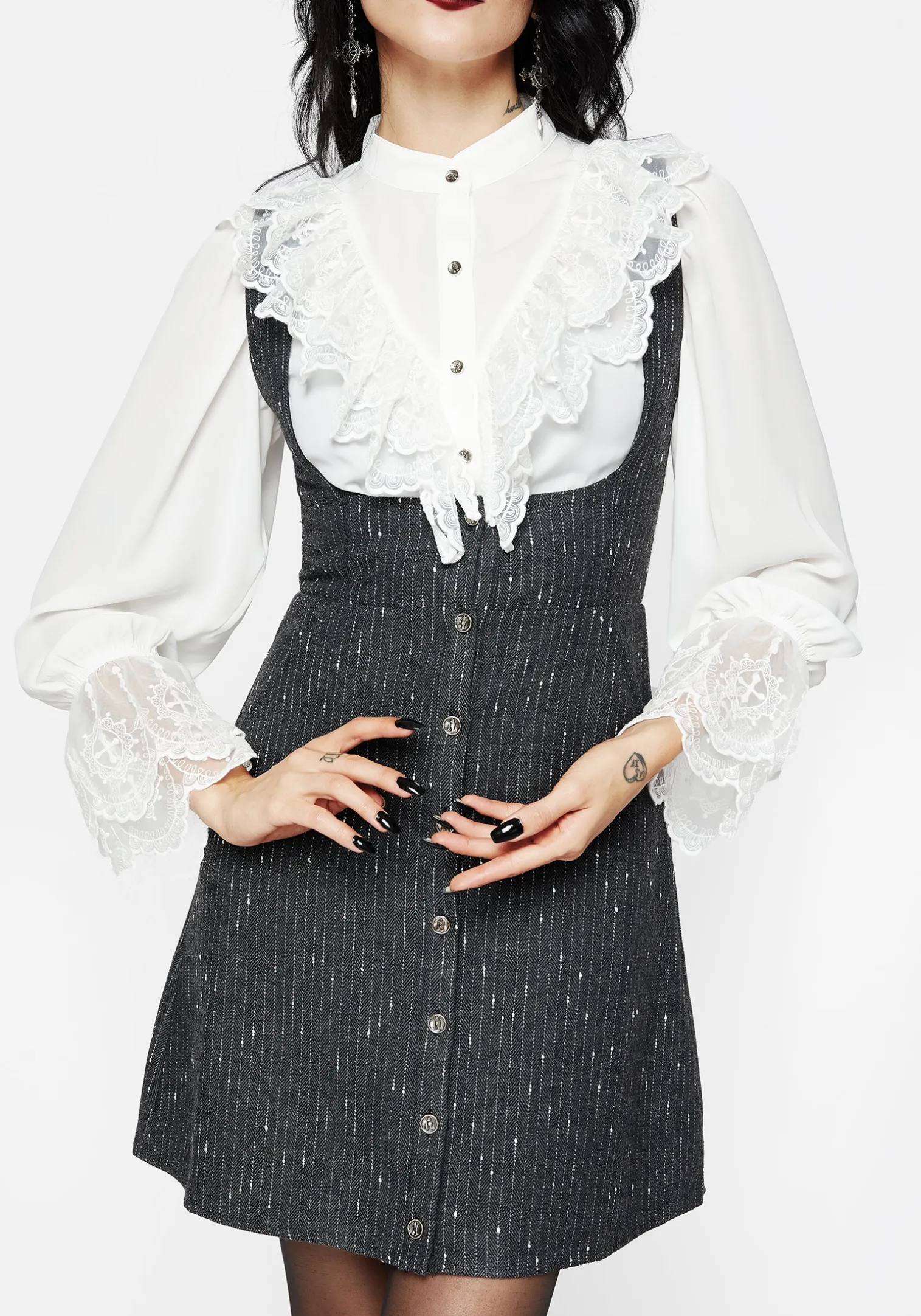 Isabella Wool Blend Button Up Mini Pinafore Dress