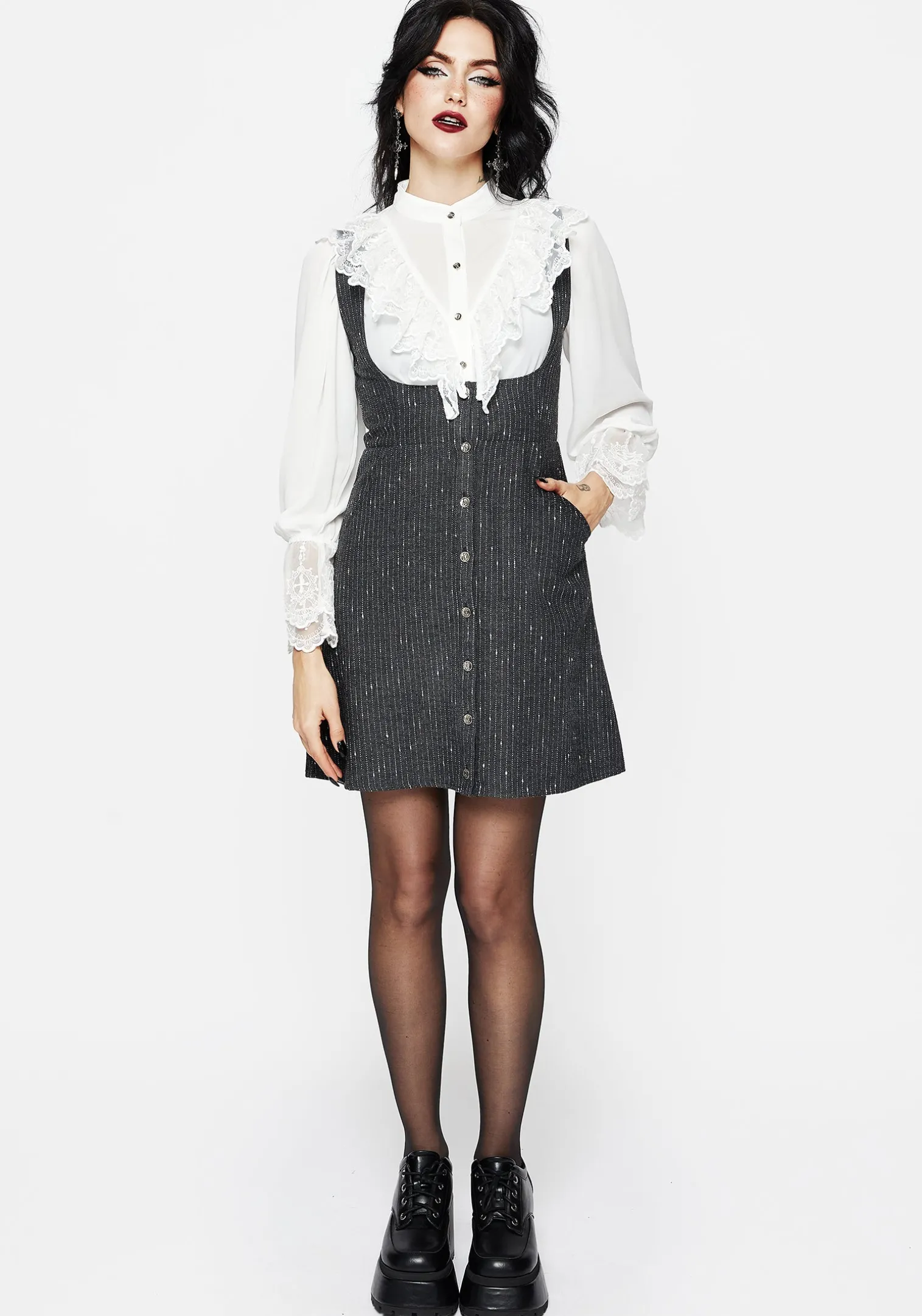 Isabella Wool Blend Button Up Mini Pinafore Dress
