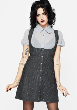 Isabella Wool Blend Button Up Mini Pinafore Dress