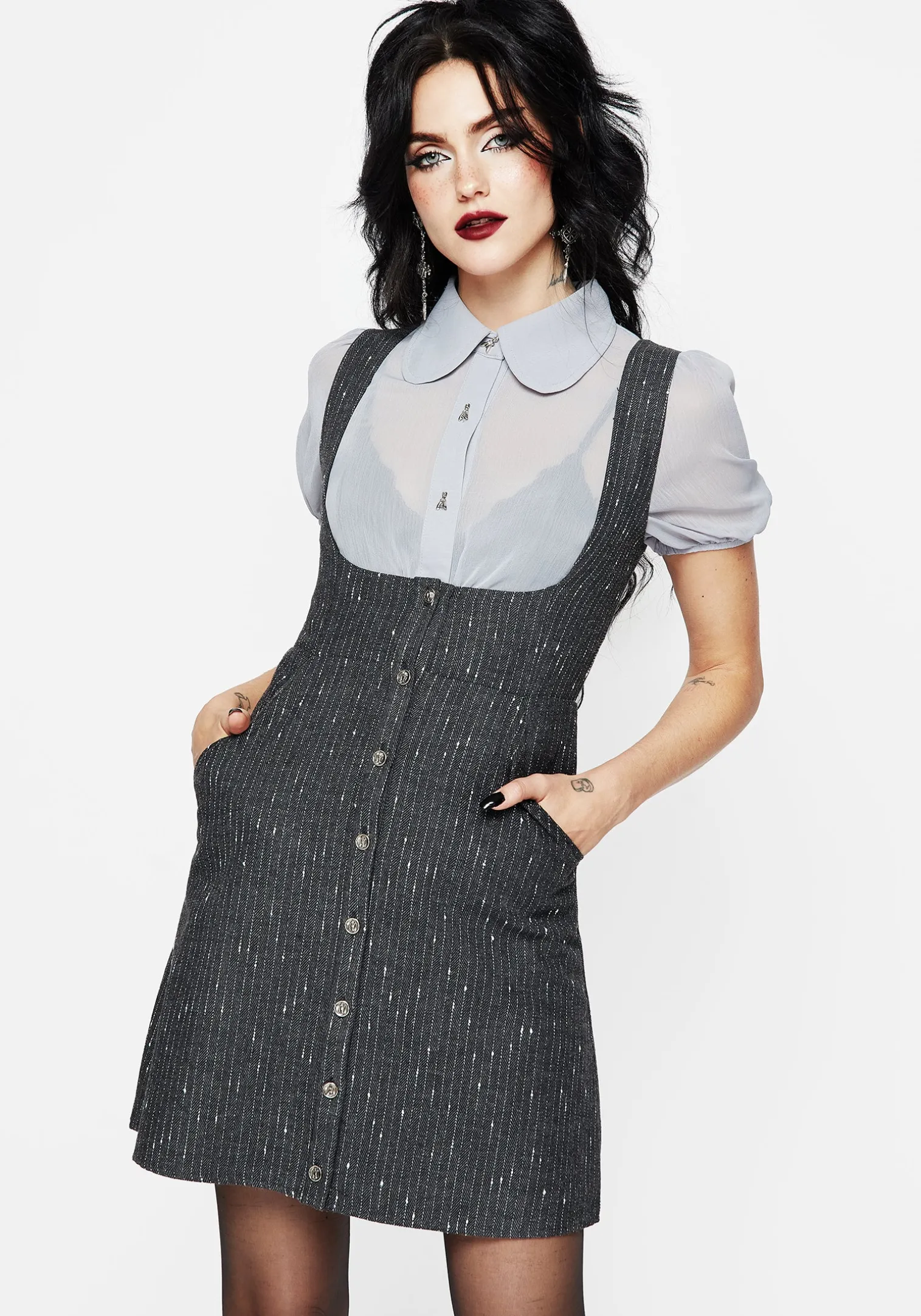 Isabella Wool Blend Button Up Mini Pinafore Dress