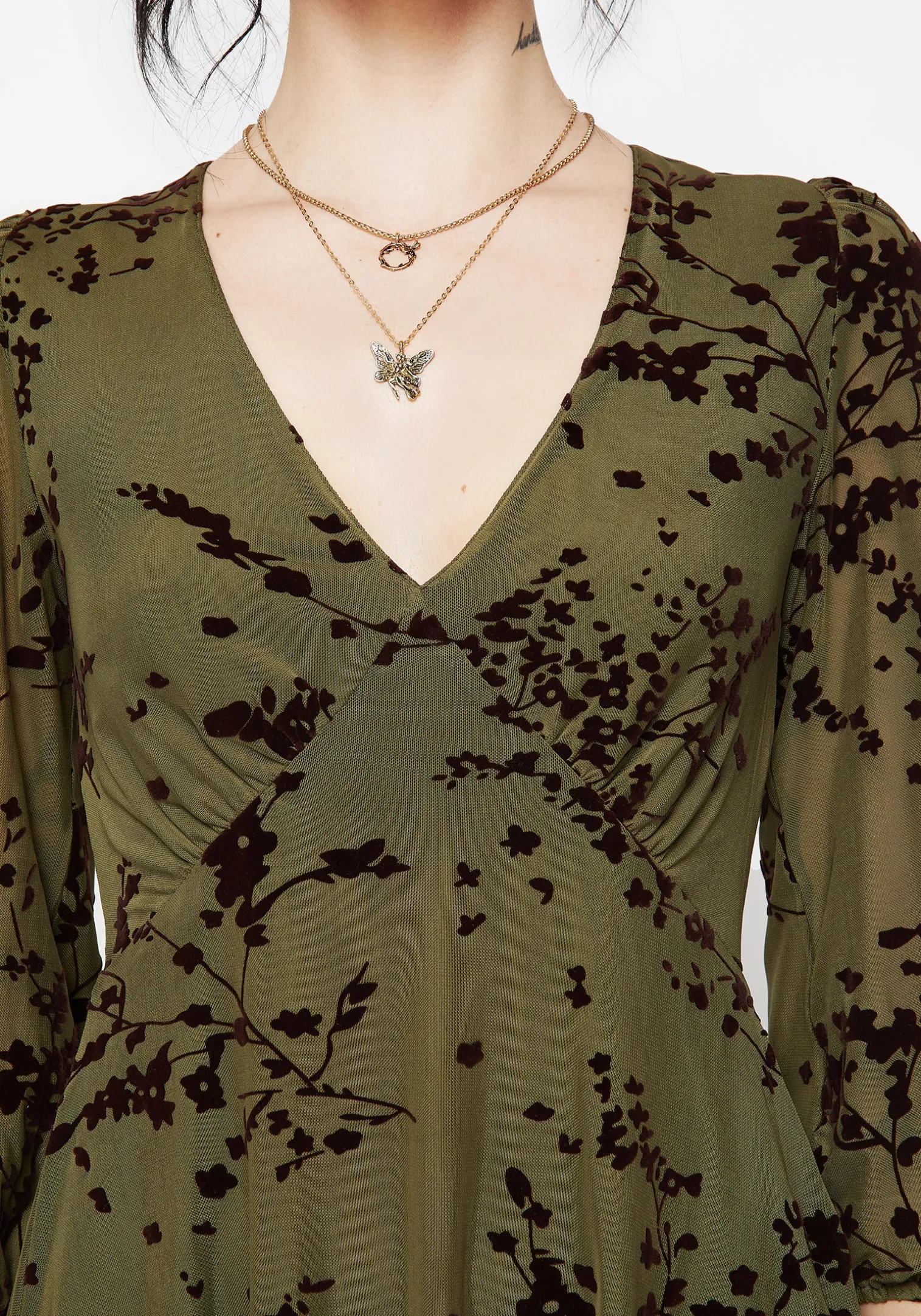 Jael Flocked Devoré Smock Mini Dress