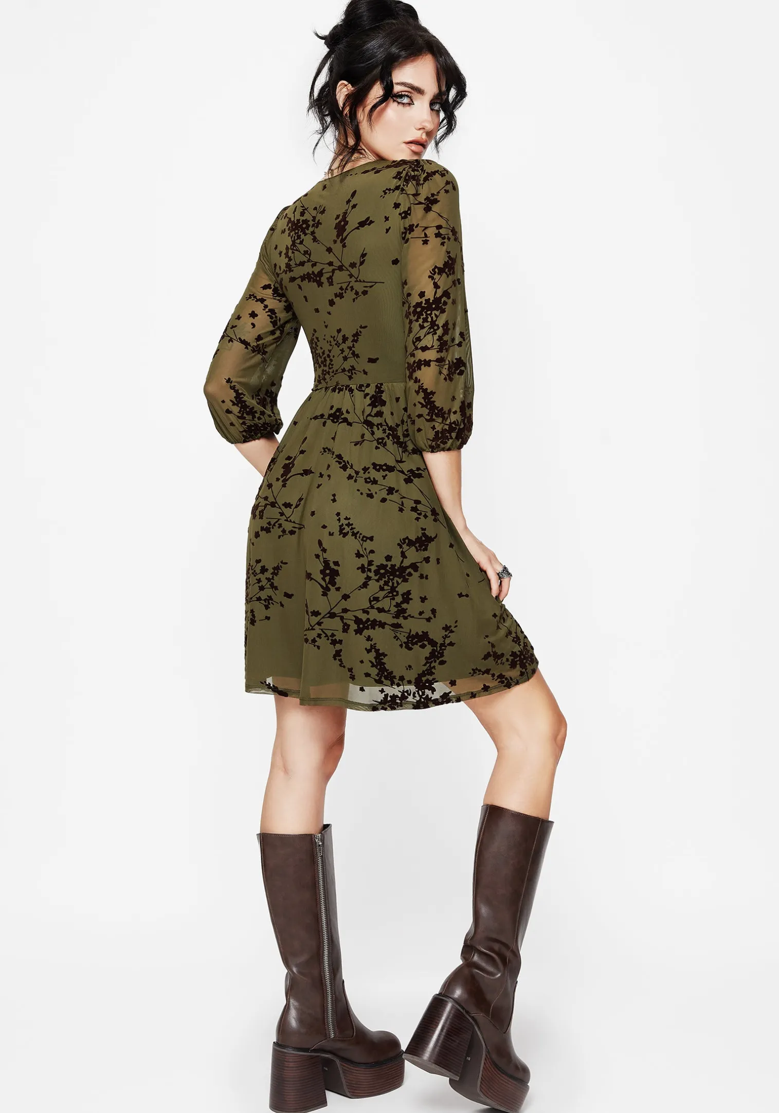 Jael Flocked Devoré Smock Mini Dress