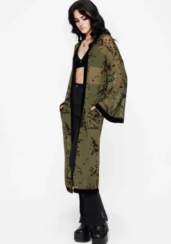 Jael Flocked Longline Mesh Kimono