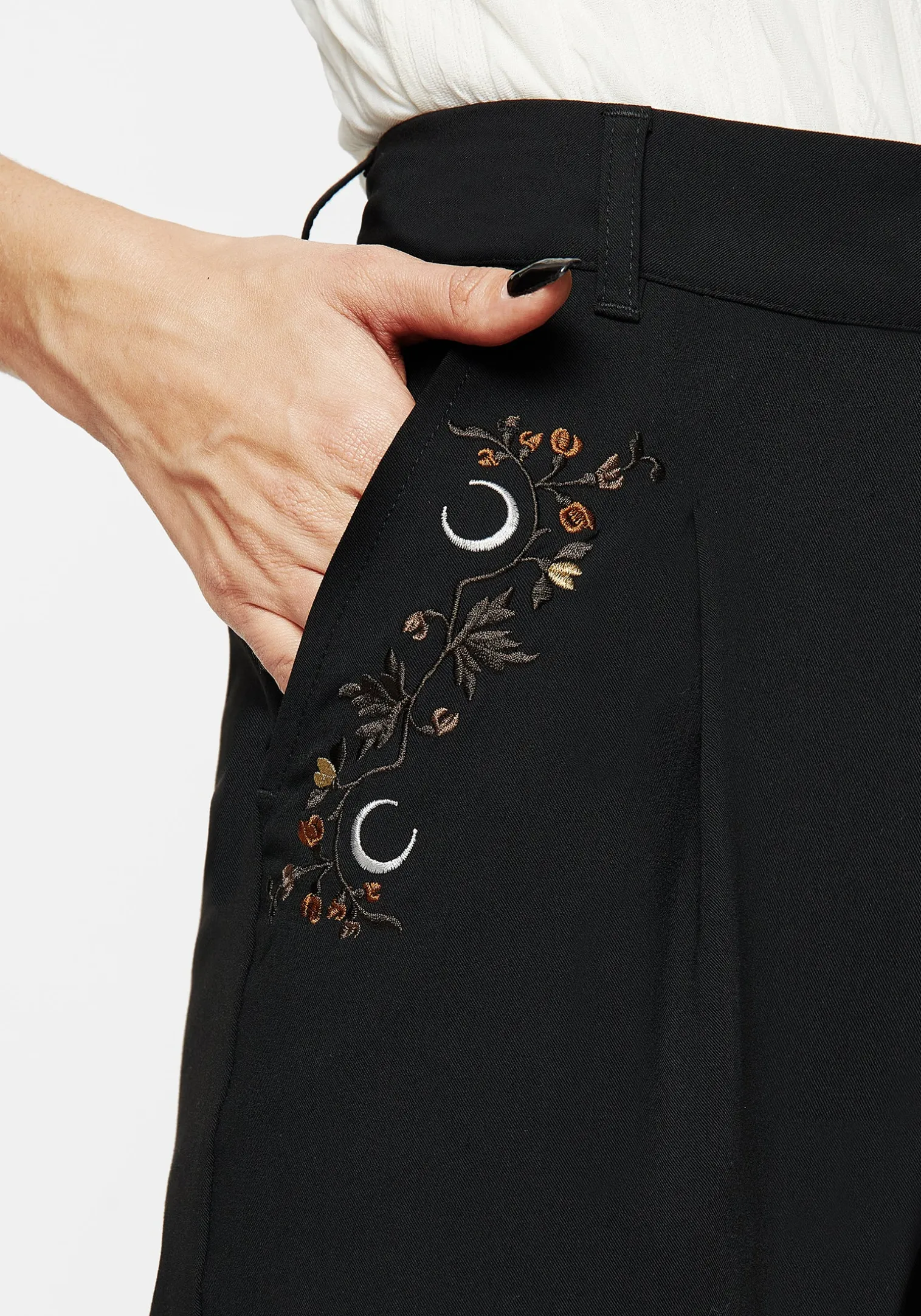 Japonica Floral Moon Embroidered Tapered Trousers