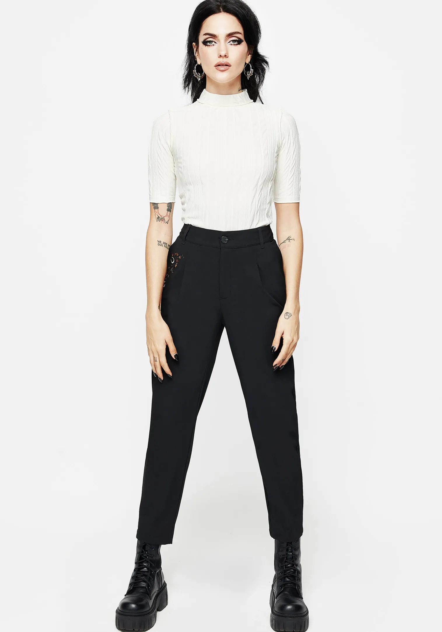 Japonica Floral Moon Embroidered Tapered Trousers