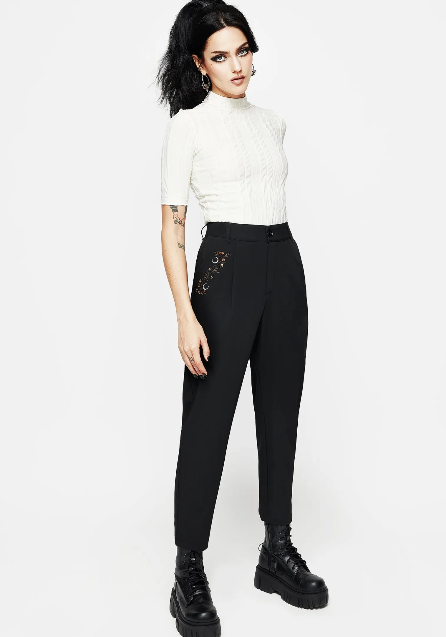Japonica Floral Moon Embroidered Tapered Trousers