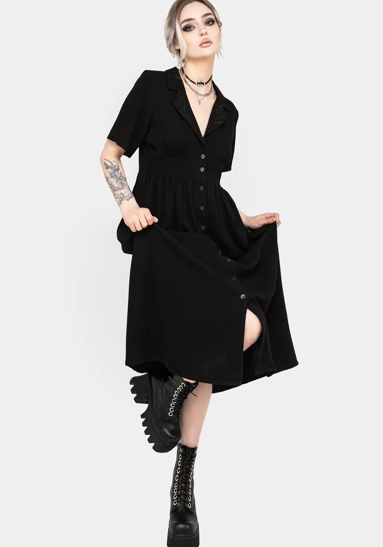 Jasmine Embroidered Midi Shirt Dress