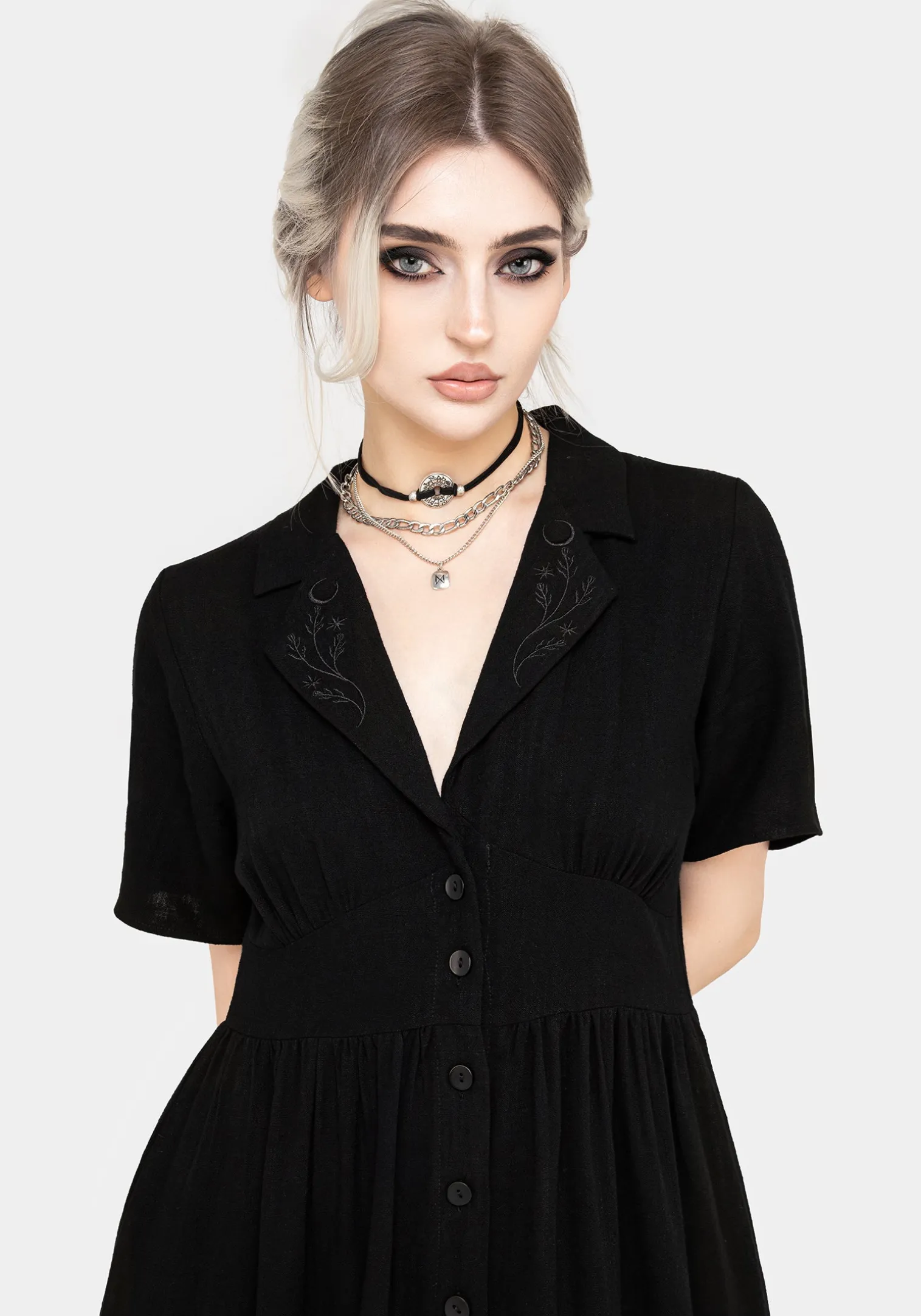 Jasmine Embroidered Midi Shirt Dress