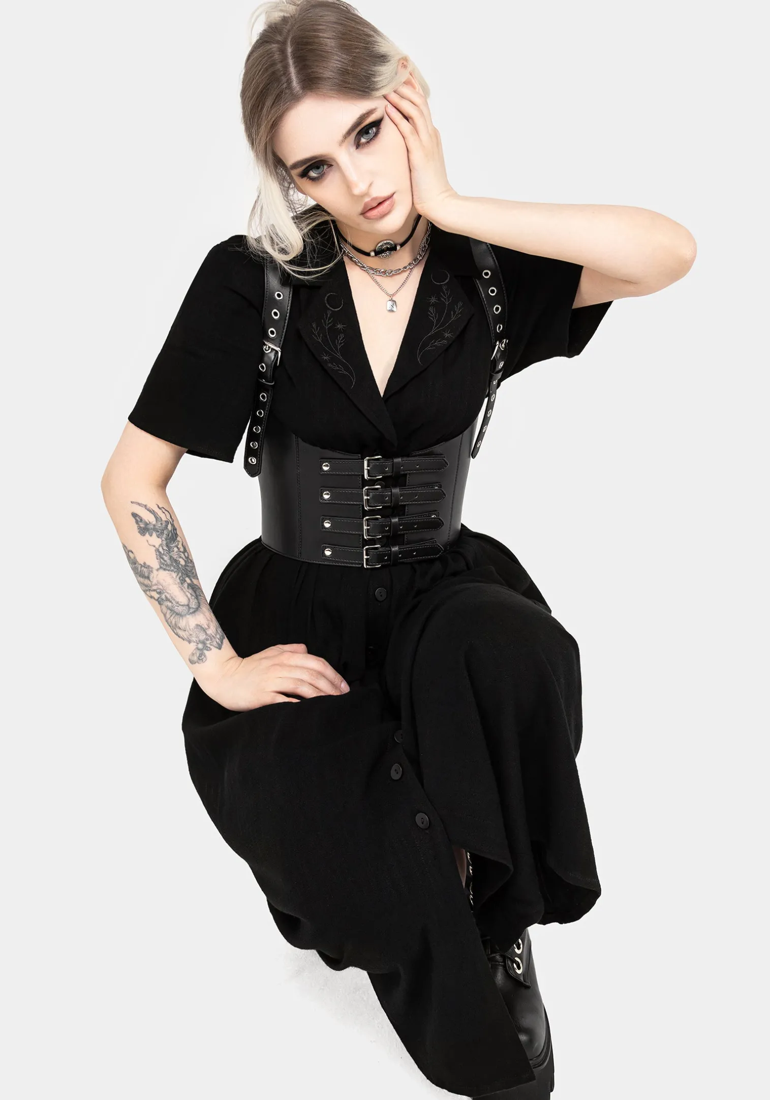 Jasmine Embroidered Midi Shirt Dress