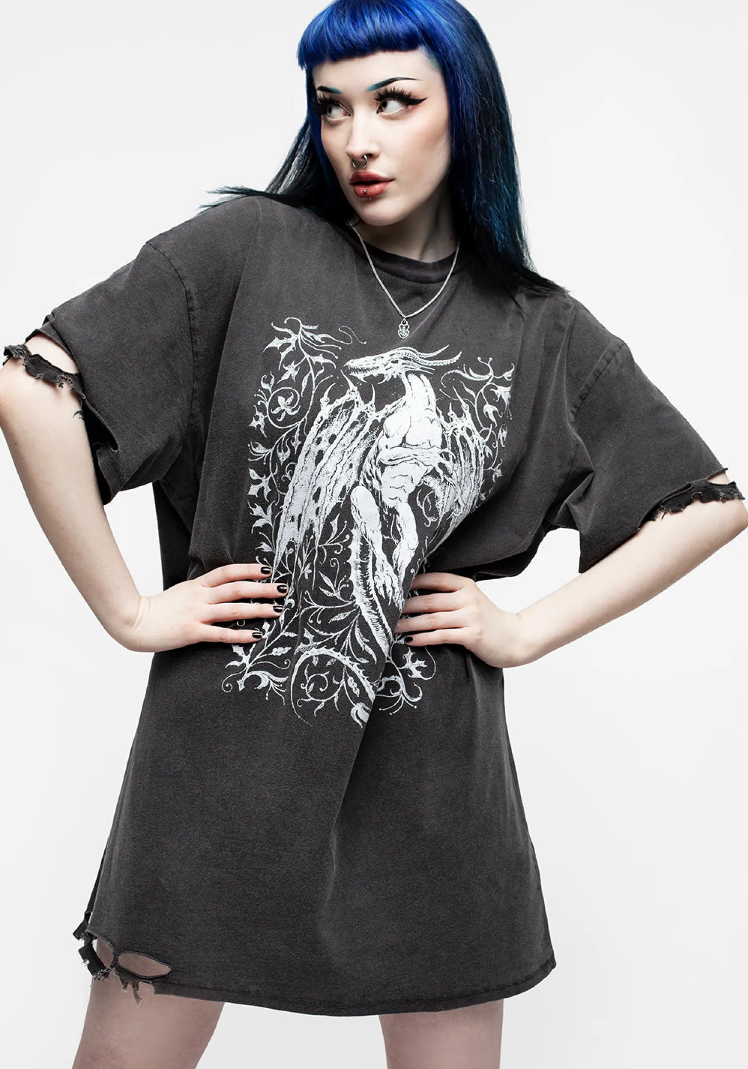 Kilgharrah Unisex Distressed Acid Washed Tee Dress