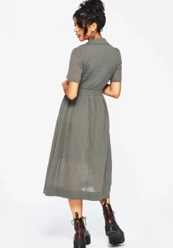 Koax Cotton Check Embroidered Button Up Midi Shirt Dress