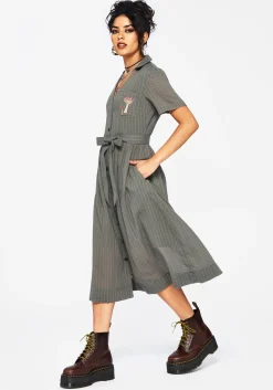 Koax Cotton Check Embroidered Button Up Midi Shirt Dress
